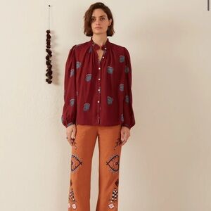 NWT Annabel Burgundy and Blue Shirt - M